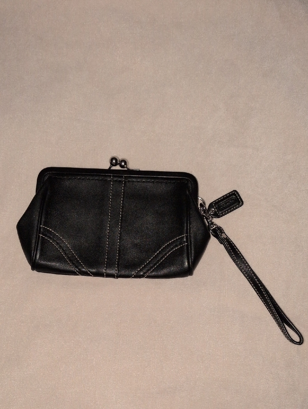 Coach Black Leather Kiss-Lock Wristlet with Strap